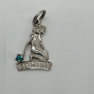 Vtg 925 Sterling Silver & Turquoise Zodiac Horoscope Gemini Charm / Pendant
